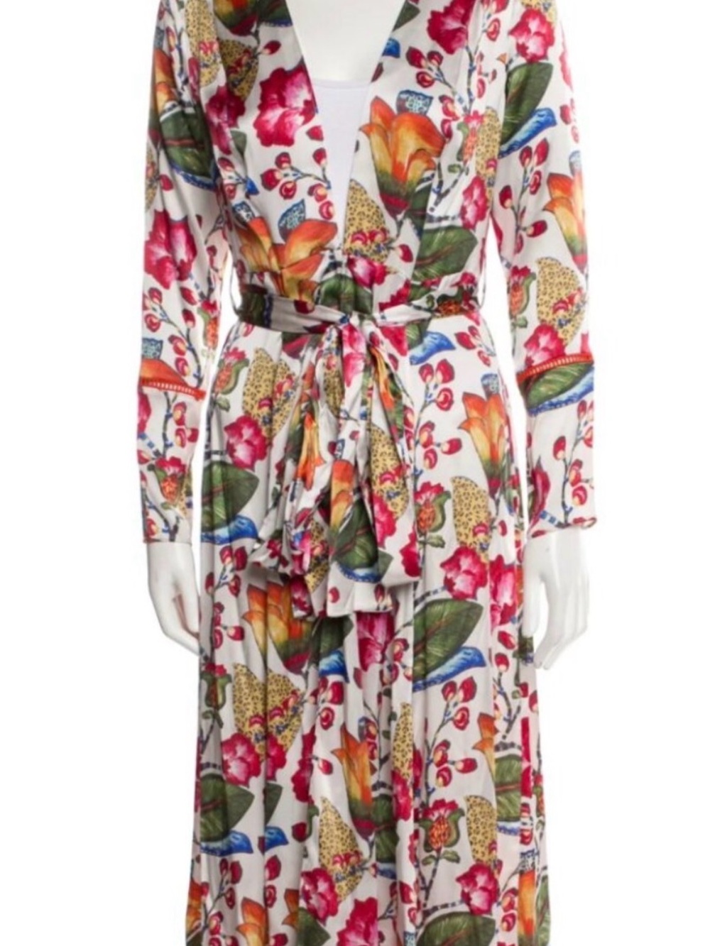 We are Leone silk Floral Tie-Waist Long dress, maxi cardigan, jungle Print